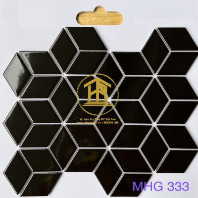 Gạch Mosaic trang trí Kim cương lập phương màu đen mờ 3D 4804