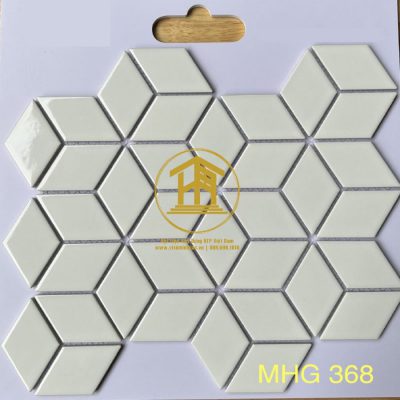 Gạch Mosaic trang trí Kim cương lập phương trắng bóng MHG 368