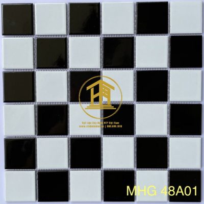 Gạch Mosaic Gốm sứ mix trắng đen 48A01