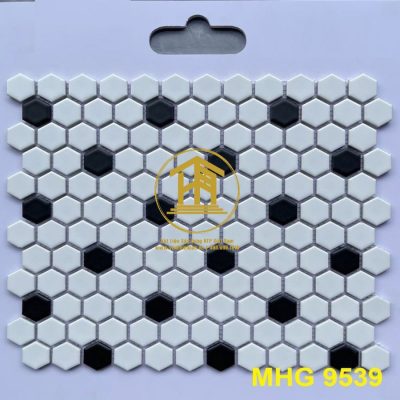 Gạch Mosaic 30x30cm lục giác nhỏ màu trắng chấm đen MHG 9539